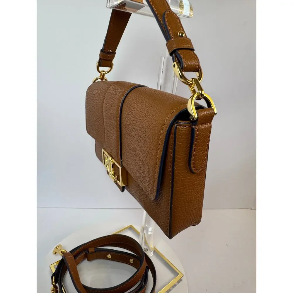 Lauren Ralph Lauren Spencer Leather Shoulder Bag Brown Gold LRL SAMPLE - Picture 6 of 16